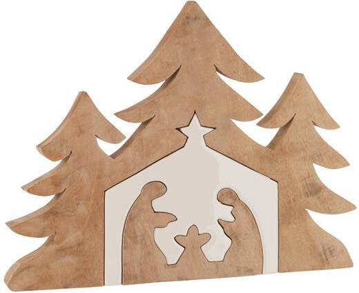 J-Line kerstdecoratie kerststal Puzzle hout wit|naturel