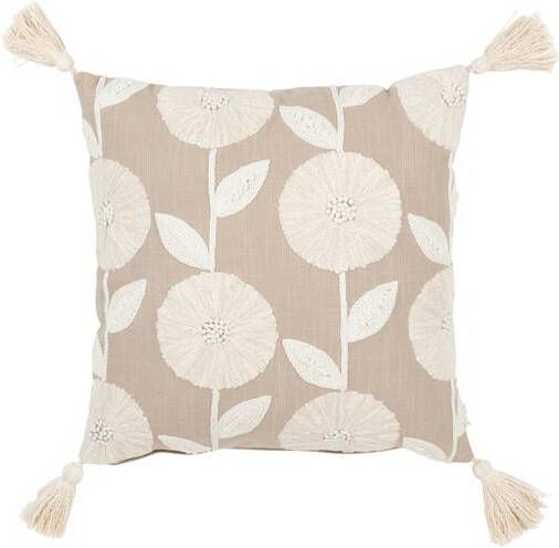 J-Line kussen Bloemen|Bladeren katoen taupe|beige