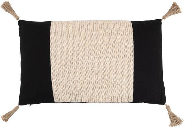 J-Line kussen Geweven Rechthoek polyester zwart|beige