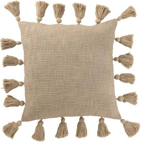 J-Line kussen Gewoven Kwasten katoen taupe