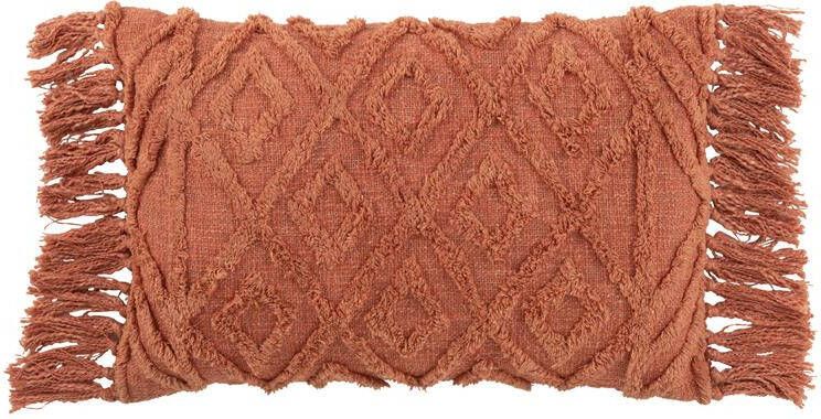 J-Line kussen Kwastje katoen terracotta