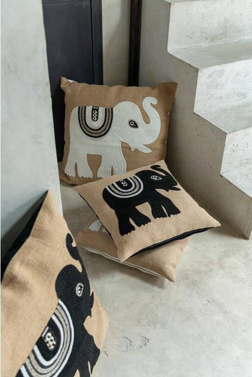 J-Line kussen Olifant textiel naturel|wit small