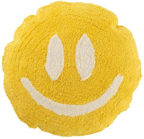 J-Line kussen Smiley Getuft katoen geel|wit