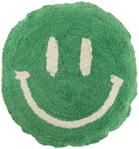 J-Line kussen Smiley Getuft katoen groen|wit