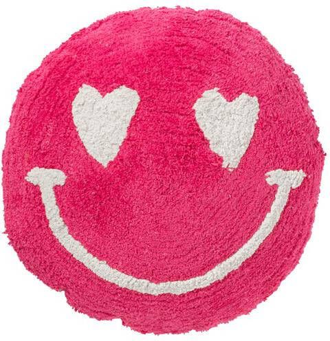 J-Line kussen Smiley Getuft katoen roze|wit