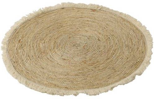 J-Line tapijt Kwastjesband vloerkleed bamboe beige|wit