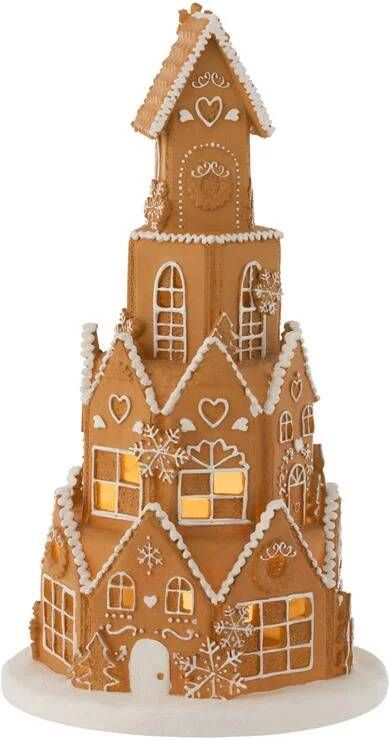 J-Line decoratie Peperkoekenhuis Toren plyresin bruin LED lichtjes