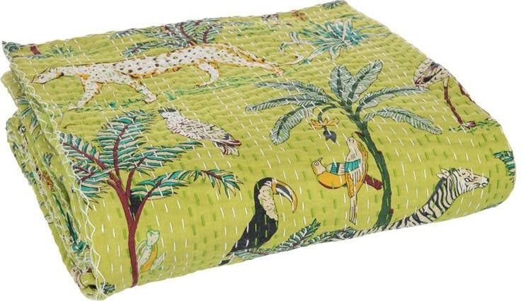 J-Line Plaid exotisch katoen groen large 270 x 220 cm