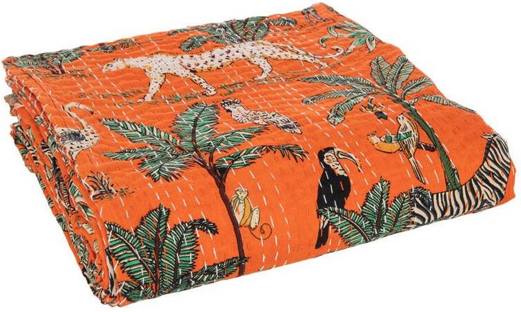 J-Line Plaid exotisch katoen oranje large 270 x 220 cm