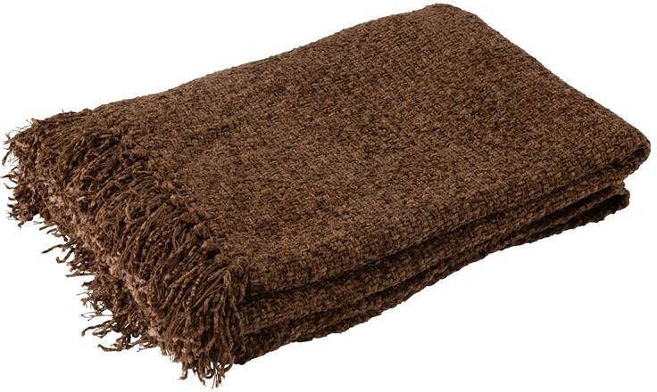 J-Line plaid Gewoven + Franjes viscose bruin 180 x 130 cm