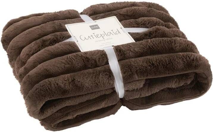 J-Line plaid Large Corduroy polyester chocolade 180 x 130 cm