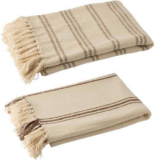 J-Line Plaid Strepen Gerecycleerd Katoen Wit|Bruin Assortiment Van