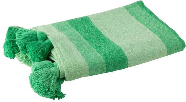 J-Line plaid Strepen + Kwastjes katoen groen