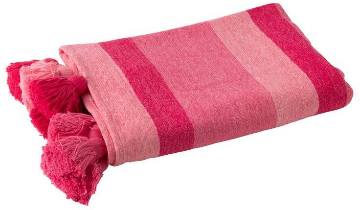 J-Line Plaid Strepen+Kwastjes Katoen Roze