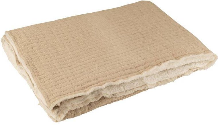 J-Line plaid Teddy Strepen Stiksel katoen|polyester beige 180 x 130 cm
