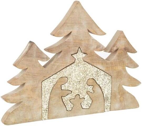 J-Line Puzzel Kerststal Mango Hout Glitter L