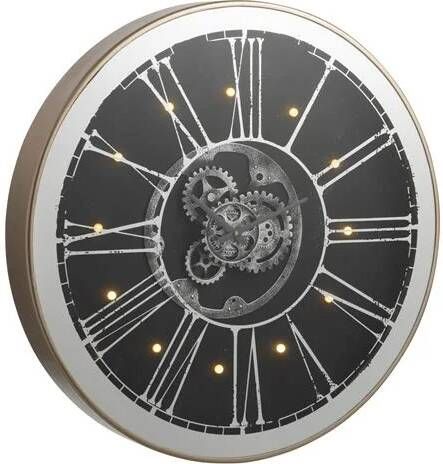 J-Line Rond Spiegel klok hout zilver Ø 80 cm LED lichtjes