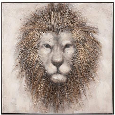 J-Line Schilderij Leeuw Canvas|Hout Bruin