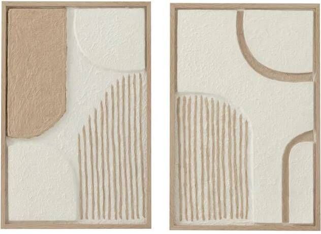 J-Line schilderij Vormen papier wit|beige 2 stuks