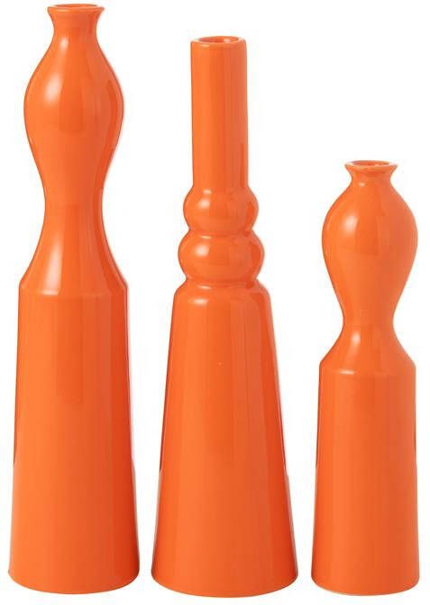 J-Line vaas Leia porselein oranje set van 3 32 cm hoog