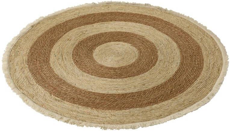 J-Line Tapijt Kwastjesband Mais katoen Beige|Wit 120x120x1cm