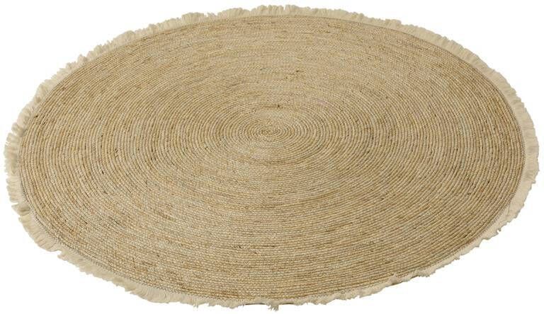 J-Line Tapijt Kwastjesband Mais Schil|katoen Beige Wit 120x120x1cm