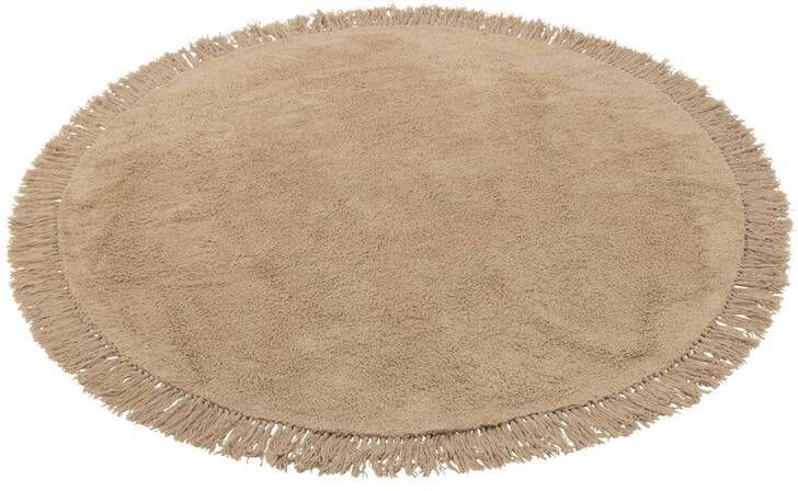 J-Line Tapijt Rond+franjes Donker Beige 150x150x2cm