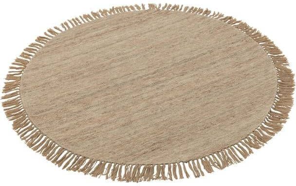 J-Line Tapijt Rond+franjes Weefsel Wol Beige Small 150x150x2cm