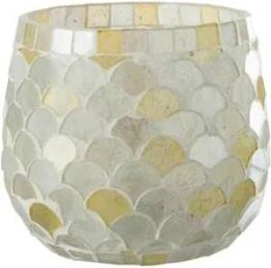 J-Line Theelichthouder Mozaiek Glas Wit|Lichtgeel Small Set van 3