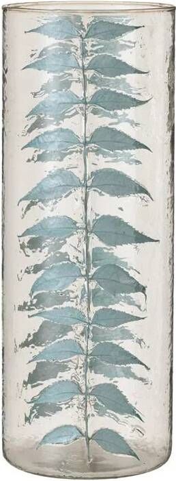 J-Line Vaas Blauw Blad Glas Large 16x16x42.5cm