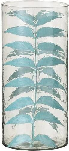 J-Line Vaas Blauw Blad Glas Medium 14x14x30cm
