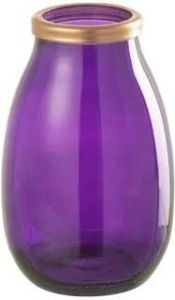 J-Line Vaas Goud Boord Glas Paars Small 28 cm hoog