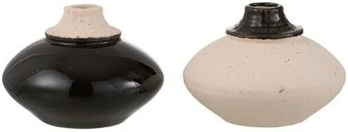J-Line vaas Klein Rond keramiek zwart|beige 2 stuks Ø 13 cm