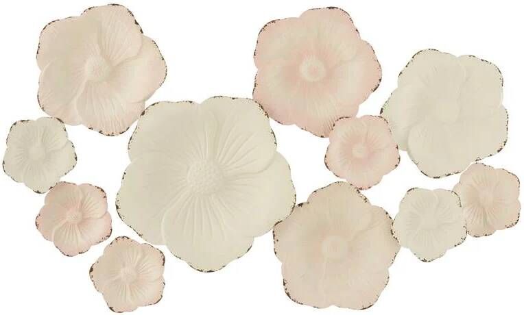 J-Line wanddecoratie Bloemen metaal roze|wit