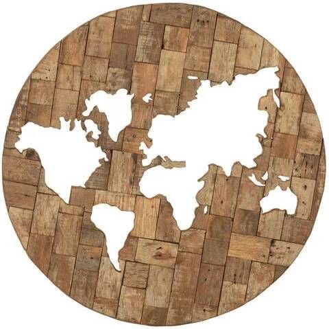 J-Line wanddecoratie Wereldkaart hout bruin