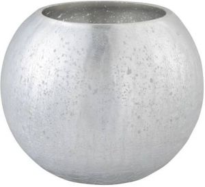 J-Line Windlicht Bol Craquele Glas Mat|Blinkend Zilver Large