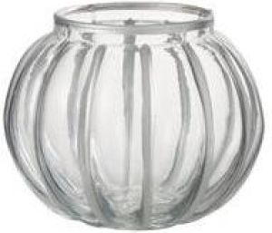 J-Line Windlicht Bol Streep Glas Transparant|Zilver Small Set van 4