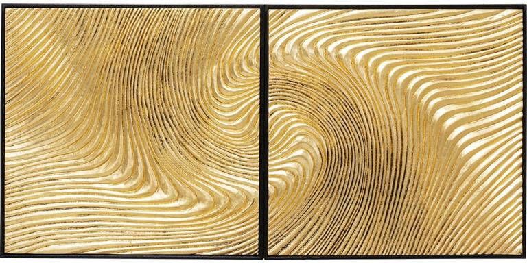 Kare Design Kare Schilderij Wave Gold (Set van 2)