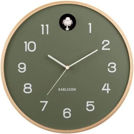 Karlsson Wall clock Natural Cuckoo birch wood jungle green