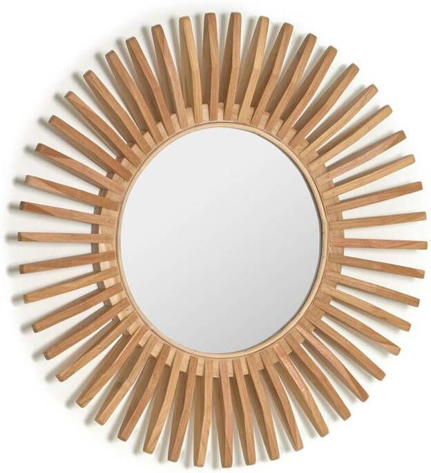 Kave Home Ena ronde spiegel massief teakhout Ø 79 cm