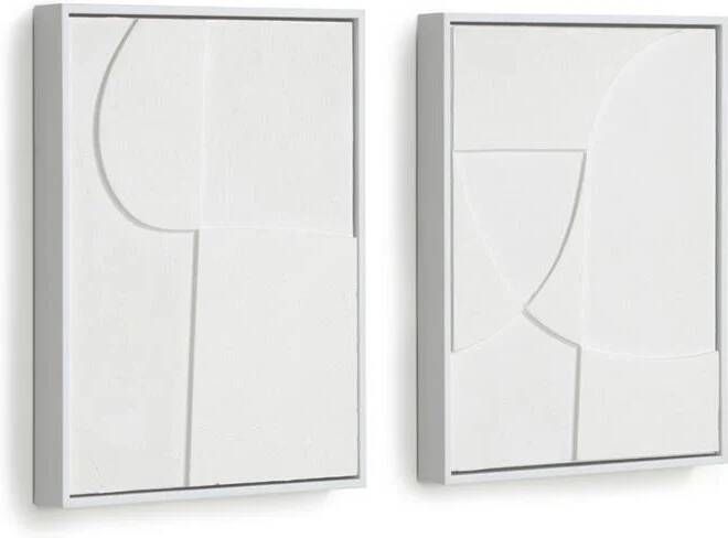 Kave Home Schilderij Beija Set beija met twee witte kunstwerken 32 x 42 cm