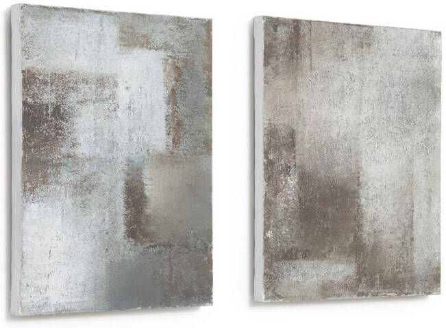 Kave Home Vinka set van 2 witte en grijze canvassen 30 x 40 cm