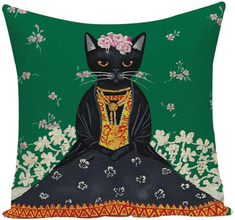LavandouX Katten Kussenhoes Frida Kahlo Groen 45x45 cm
