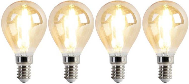 LUEDD Set van 4 E14 dimbare LED lampen P45 goud 3 5W 330 lm 2100K