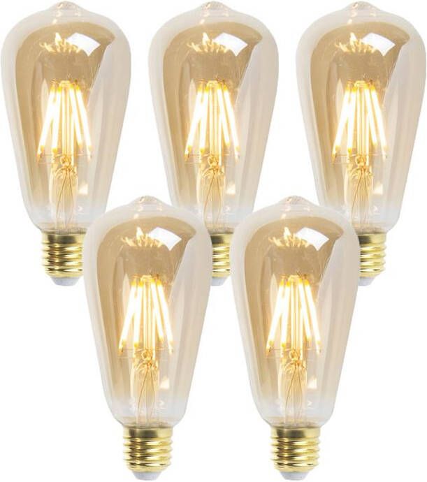 LUEDD Set van 5 E27 dimbare LED lampen ST64 goldline 5W 380 lm 2200K