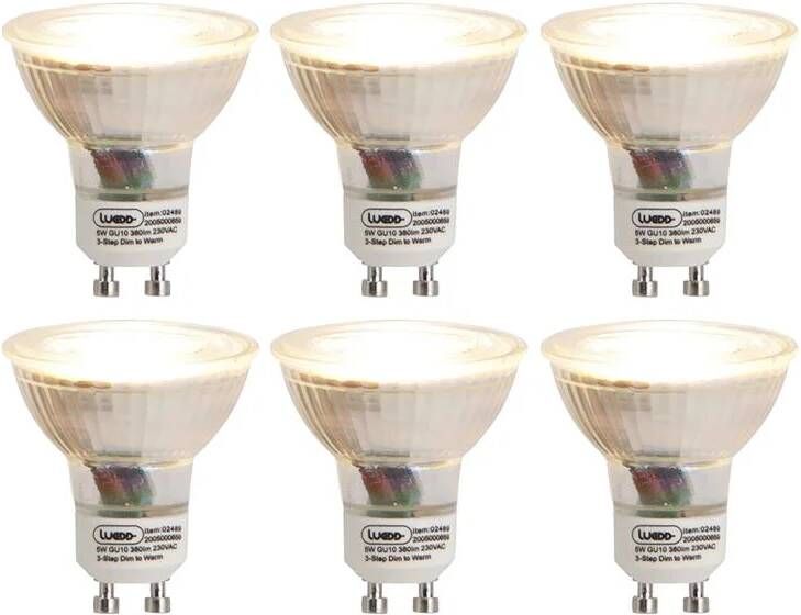 LUEDD Set van 6 GU10 3-staps dim to warm LED lampen 5W 380 lm