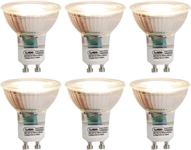 LUEDD Set van 6 GU10 3-staps dim to warm LED lampen 6W 450 lm 2000K