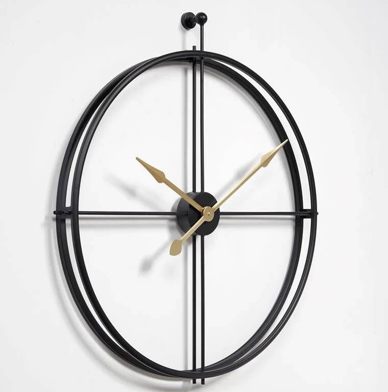 LW Collection Wandklok XL Alberto zwart met gouden wijzers 80cm Wandklok minimalistisch Industriële wandklok stil uurwerk