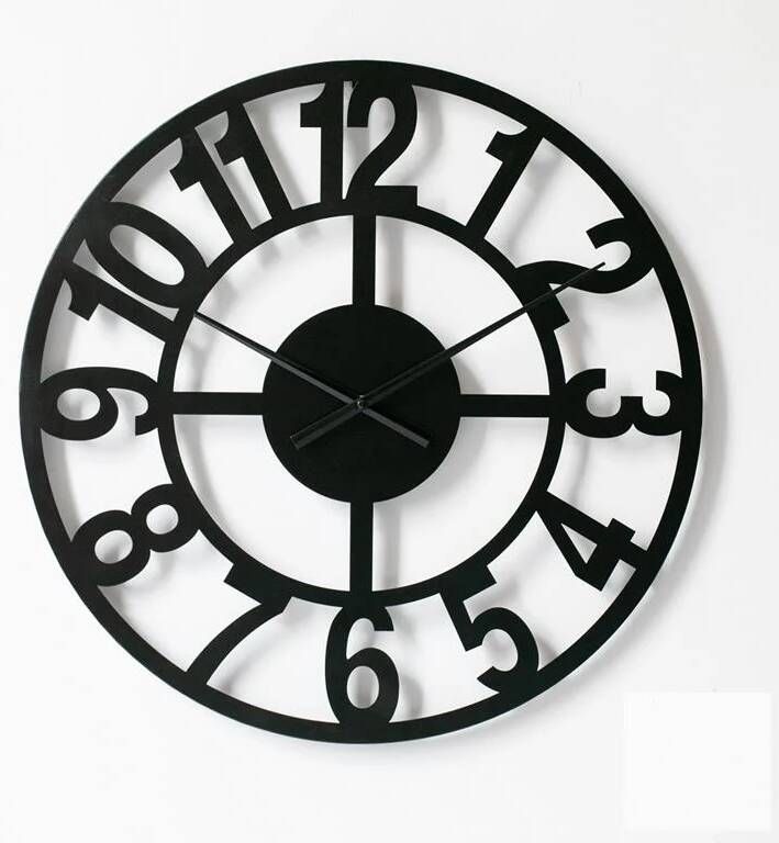 LW Collection Wandklok Jannah zwart 60cm Wandklok modern Industriële wandklok stil uurwerk