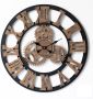 LW Collection Wandklok Levi brons grieks 60cm Wandklok romeinse cijfers Industriële wandklok stil uurwerk - Thumbnail 1